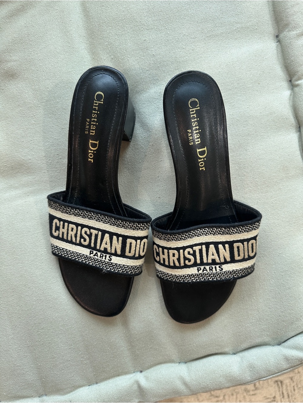 Source Unknown Black and Cream Christian Dior Embroidered Slide Mules